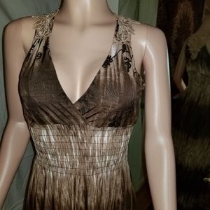 Brown and Beige Lace Back Maxi Dress XL